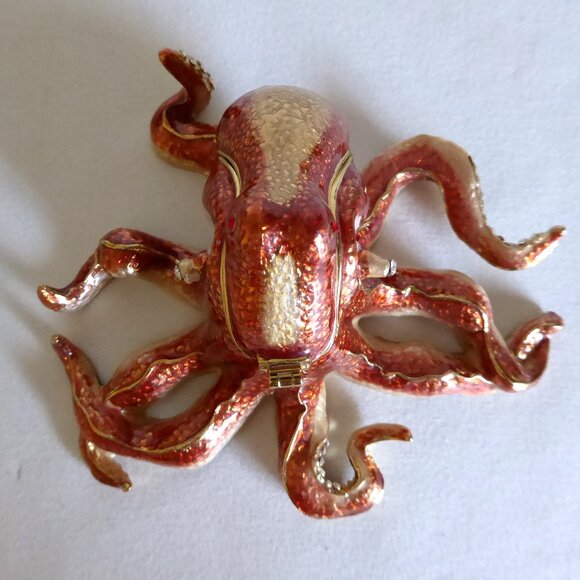 NOBILITY ENAMEL ENAMELED BEJEWELED OCTOPUS TRINKET BOX (NEW IN BOX) - Picture 9 of 11